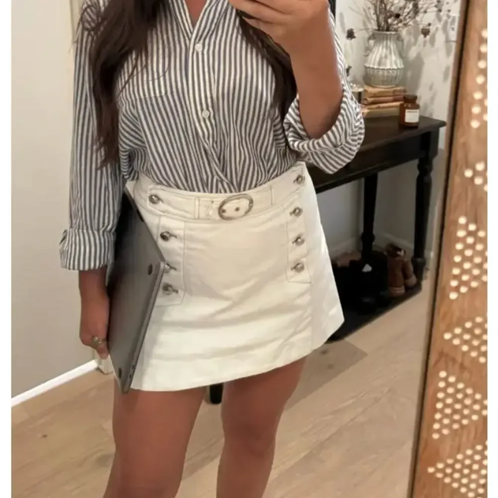Derek Lam White Denim Skort Short SIZE 10 Nautical Belted Preppy Jean Skirt $260 - Picture 6 of 11